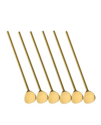 Set 6 lingurite cu pai pentru cocktailuri, otel inoxidabil, auriu, 20 cm - CILIO